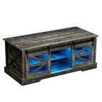 Table basse à LED avec plateau relevable et porte coulissante style grange