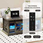 Table basse à LED avec plateau relevable et porte coulissante style grange