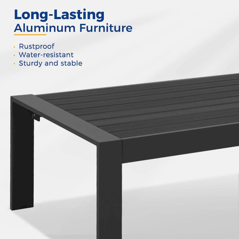 Table basse d'extérieur en aluminium, table basse moderne pour l'extérieur, table basse de patio rectangulaire - Noir