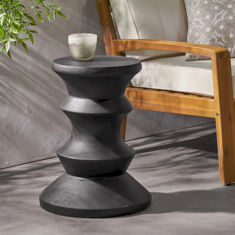 20 Inch Black Concrete Side Table Lightweight Modern Indoor Outdoor