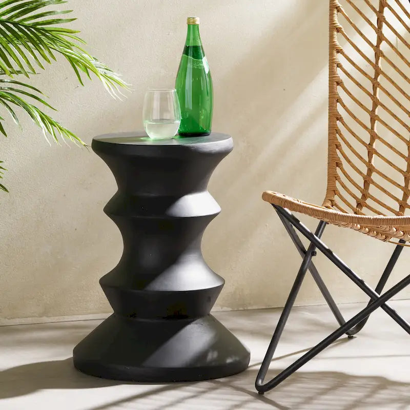 Table d'appoint en béton noir de 20 pouces, légère, moderne, intérieure/extérieure