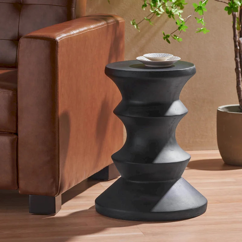 Table d'appoint en béton noir de 20 pouces, légère, moderne, intérieure/extérieure