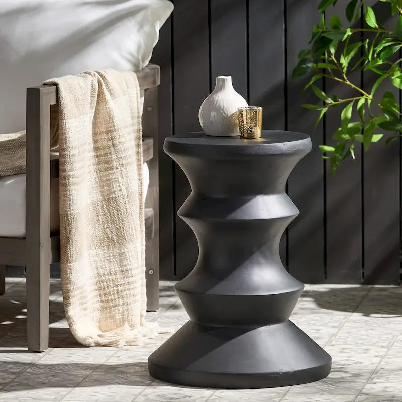Table d'appoint en béton noir de 20 pouces, légère, moderne, intérieure/extérieure