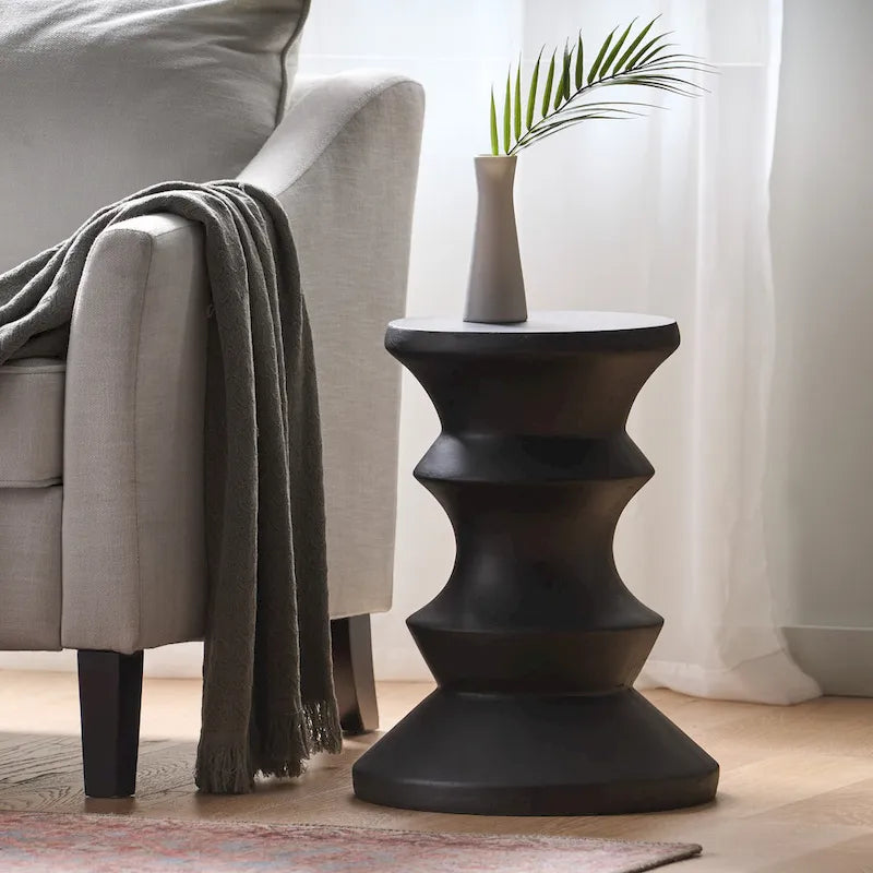 Table d'appoint en béton noir de 20 pouces, légère, moderne, intérieure/extérieure