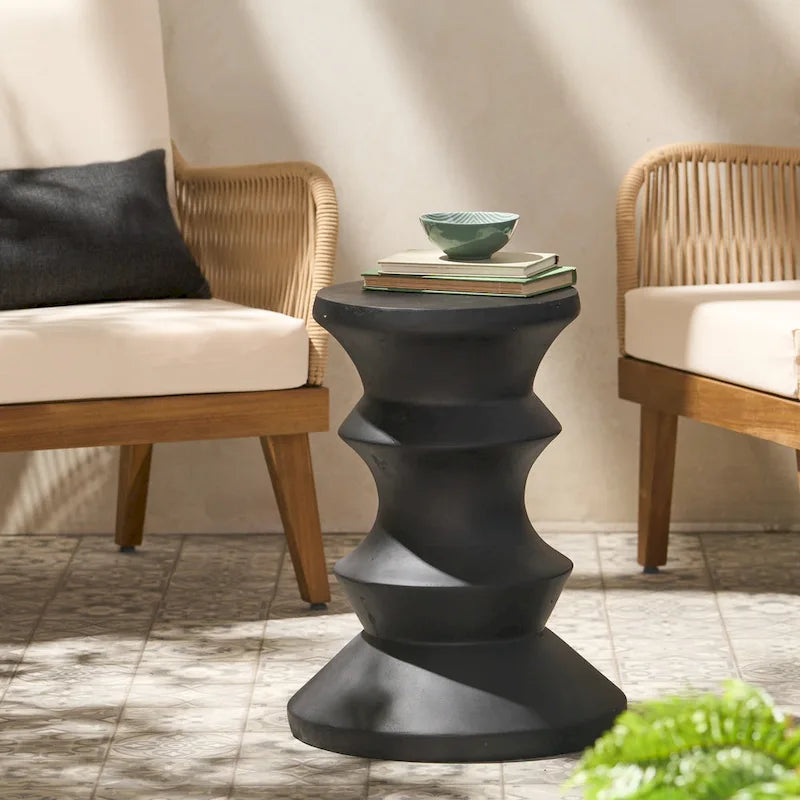 Table d'appoint en béton noir de 20 pouces, légère, moderne, intérieure/extérieure