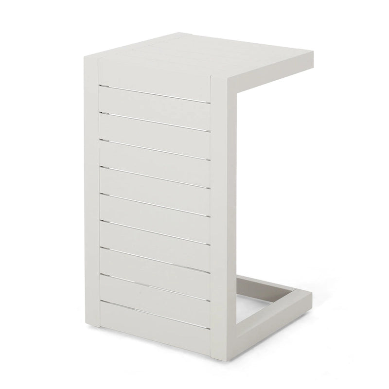 Table d'appoint Coral en aluminium, 24 pouces, métal blanc, design en C, extérieur