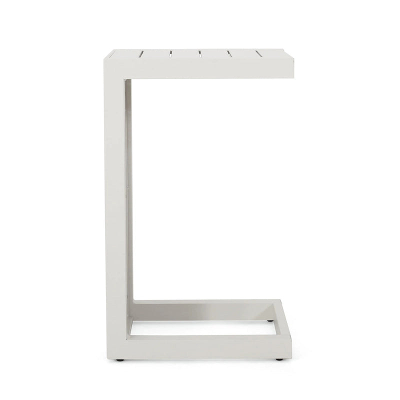 Table d'appoint Coral en aluminium, 24 pouces, métal blanc, design en C, extérieur