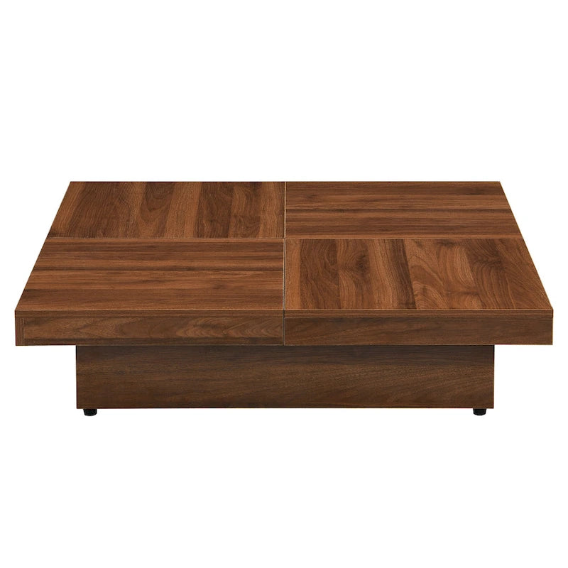 Table basse à plateau coulissant de 99,4 cm, table coulissante avec 4 compartiments de rangement, table basse carrée en placage de marbre de style ferme