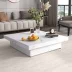 Table basse à plateau coulissant de 99,4 cm, table coulissante avec 4 compartiments de rangement, table basse carrée en placage de marbre de style ferme