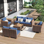 Ensemble de mobilier de patio 8 pièces avec table de rangement et fauteuils pivotants et à bascule en rotin, ensemble de conversation extérieur en osier pour jardin