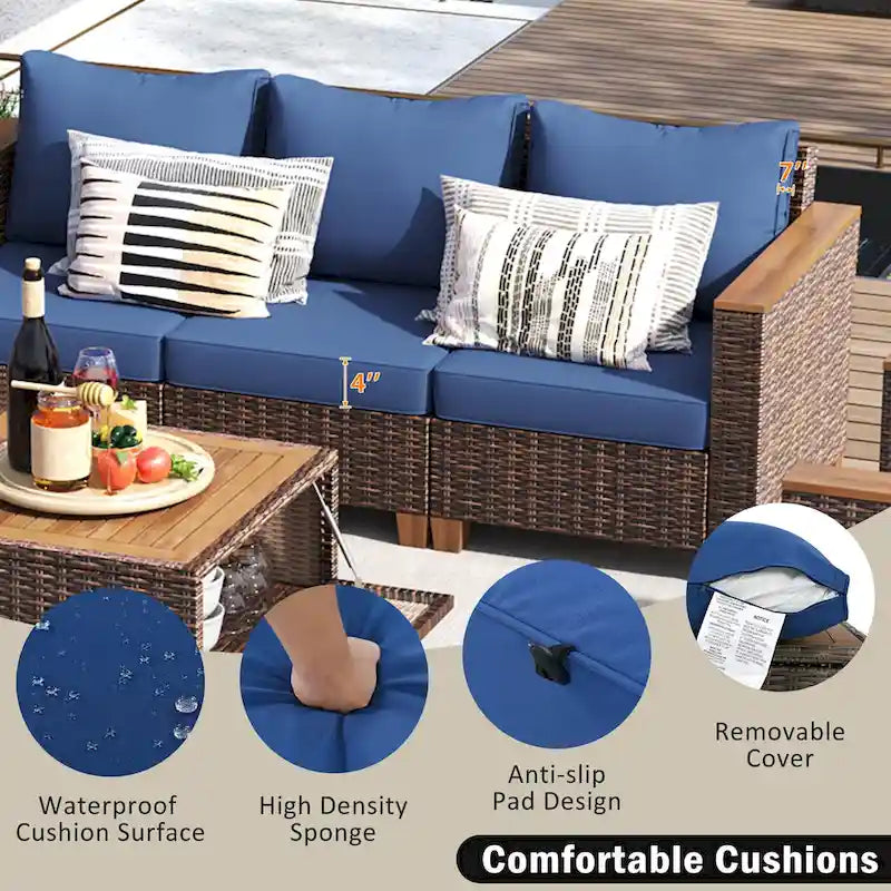 Ensemble de mobilier de patio 8 pièces avec table de rangement et fauteuils pivotants et à bascule en rotin, ensemble de conversation extérieur en osier pour jardin