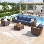 Ensemble de mobilier de patio 8 pièces avec table de rangement et fauteuils pivotants et à bascule en rotin, ensemble de conversation extérieur en osier pour jardin
