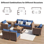 Ensemble de mobilier de patio 8 pièces avec table de rangement et fauteuils pivotants et à bascule en rotin, ensemble de conversation extérieur en osier pour jardin