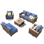Ensemble de mobilier de patio 8 pièces avec table de rangement et fauteuils pivotants et à bascule en rotin, ensemble de conversation extérieur en osier pour jardin