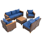 Ensemble de mobilier de patio 8 pièces avec table de rangement et fauteuils pivotants et à bascule en rotin, ensemble de conversation extérieur en osier pour jardin