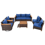 Ensemble de mobilier de patio 8 pièces avec table de rangement et fauteuils pivotants et à bascule en rotin, ensemble de conversation extérieur en osier pour jardin