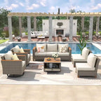 Ensemble de mobilier de patio 8 pièces avec table de rangement et fauteuils pivotants et à bascule en rotin, ensemble de conversation extérieur en osier pour jardin