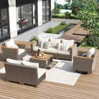 Ensemble de mobilier de patio 8 pièces avec table de rangement et fauteuils pivotants et à bascule en rotin, ensemble de conversation extérieur en osier pour jardin