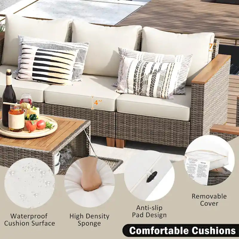 Ensemble de mobilier de patio 8 pièces avec table de rangement et fauteuils pivotants et à bascule en rotin, ensemble de conversation extérieur en osier pour jardin