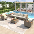 Ensemble de mobilier de patio 8 pièces avec table de rangement et fauteuils pivotants et à bascule en rotin, ensemble de conversation extérieur en osier pour jardin
