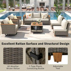 Ensemble de mobilier de patio 8 pièces avec table de rangement et fauteuils pivotants et à bascule en rotin, ensemble de conversation extérieur en osier pour jardin