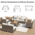 Ensemble de mobilier de patio 8 pièces avec table de rangement et fauteuils pivotants et à bascule en rotin, ensemble de conversation extérieur en osier pour jardin