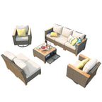 Ensemble de mobilier de patio 8 pièces avec table de rangement et fauteuils pivotants et à bascule en rotin, ensemble de conversation extérieur en osier pour jardin