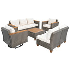 Ensemble de mobilier de patio 8 pièces avec table de rangement et fauteuils pivotants et à bascule en rotin, ensemble de conversation extérieur en osier pour jardin
