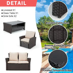 Ensemble de canapé d'angle d'extérieur 6 pièces, meubles de patio en rotin PE avec table basse de rangement et ottoman, coussins, pour jardin