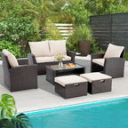 Ensemble de canapé d'angle d'extérieur 6 pièces, meubles de patio en rotin PE avec table basse de rangement et ottoman, coussins, pour jardin
