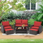Ensemble de canapé d'angle d'extérieur 6 pièces, meubles de patio en rotin PE avec table basse de rangement et ottoman, coussins, pour jardin