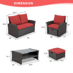 Ensemble de canapé d'angle d'extérieur 6 pièces, meubles de patio en rotin PE avec table basse de rangement et ottoman, coussins, pour jardin