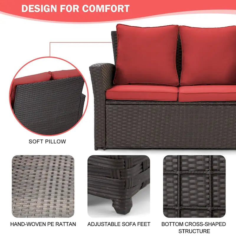 Ensemble de canapé d'angle d'extérieur 6 pièces, meubles de patio en rotin PE avec table basse de rangement et ottoman, coussins, pour jardin