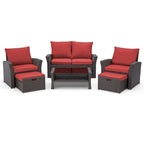 Ensemble de canapé d'angle d'extérieur 6 pièces, meubles de patio en rotin PE avec table basse de rangement et ottoman, coussins, pour jardin