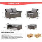 Ensemble de canapé d'angle d'extérieur 6 pièces, meubles de patio en rotin PE avec table basse de rangement et ottoman, coussins, pour jardin