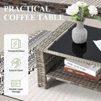 Ensemble de canapé d'angle d'extérieur 6 pièces, meubles de patio en rotin PE avec table basse de rangement et ottoman, coussins, pour jardin