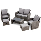 Ensemble de canapé d'angle d'extérieur 6 pièces, meubles de patio en rotin PE avec table basse de rangement et ottoman, coussins, pour jardin