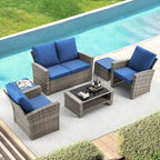 Ensemble de canapé d'angle d'extérieur 6 pièces, meubles de patio en rotin PE avec table basse de rangement et ottoman, coussins, pour jardin