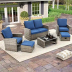 Ensemble de canapé d'angle d'extérieur 6 pièces, meubles de patio en rotin PE avec table basse de rangement et ottoman, coussins, pour jardin