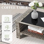 Ensemble de canapé d'angle d'extérieur 6 pièces, meubles de patio en rotin PE avec table basse de rangement et ottoman, coussins, pour jardin