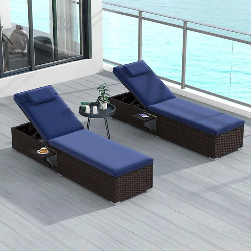 1/2 PCS Patio Chaise Lounge Rattan Reclining Chair w/Adjust Backrest