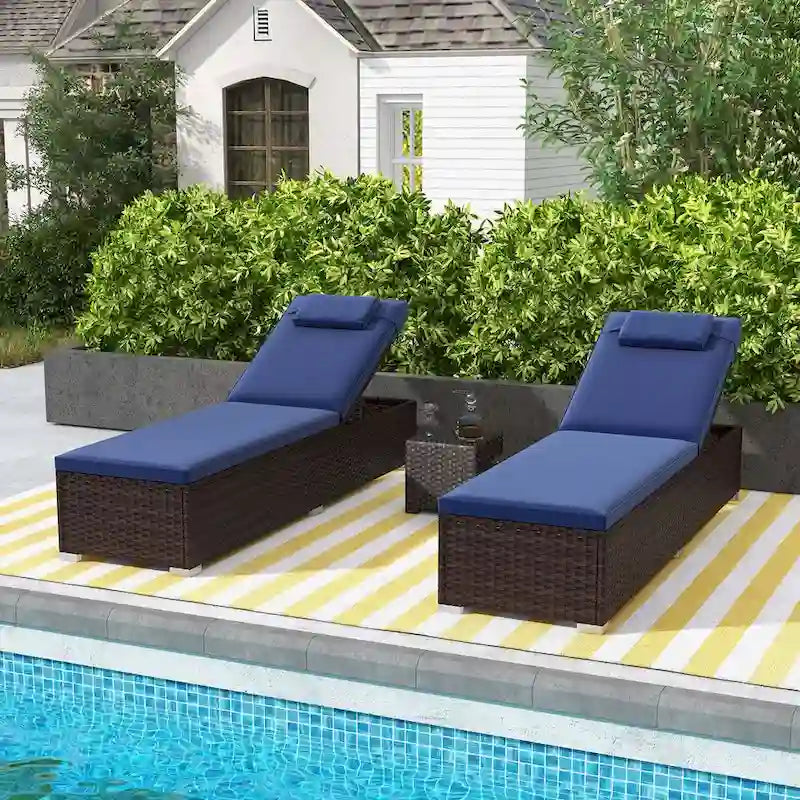 1/2 chaises longues de patio en rotin inclinables avec dossier réglable