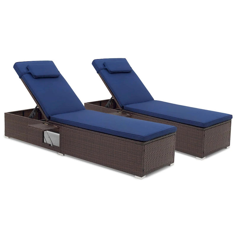 1/2 chaises longues de patio en rotin inclinables avec dossier réglable