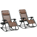 Outsunny Lot de 2 chaises berçantes d'extérieur, Rocking zéro gravité inclinables et pliables avec oreiller, porte-gobelet et support de téléphone