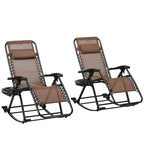 Outsunny Lot de 2 chaises berçantes d'extérieur, Rocking zéro gravité inclinables et pliables avec oreiller, porte-gobelet et support de téléphone