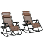 Outsunny Set of 2 Outdoor Rocking Chairs, Foldable Reclining Zero Gravity Lounge Rocker with Pillow, Cup & Phone Holder