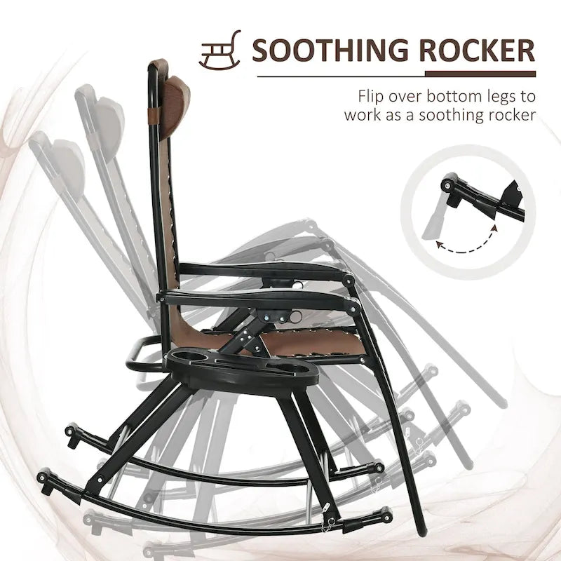 Outsunny Lot de 2 chaises berçantes d'extérieur, Rocking zéro gravité inclinables et pliables avec oreiller, porte-gobelet et support de téléphone
