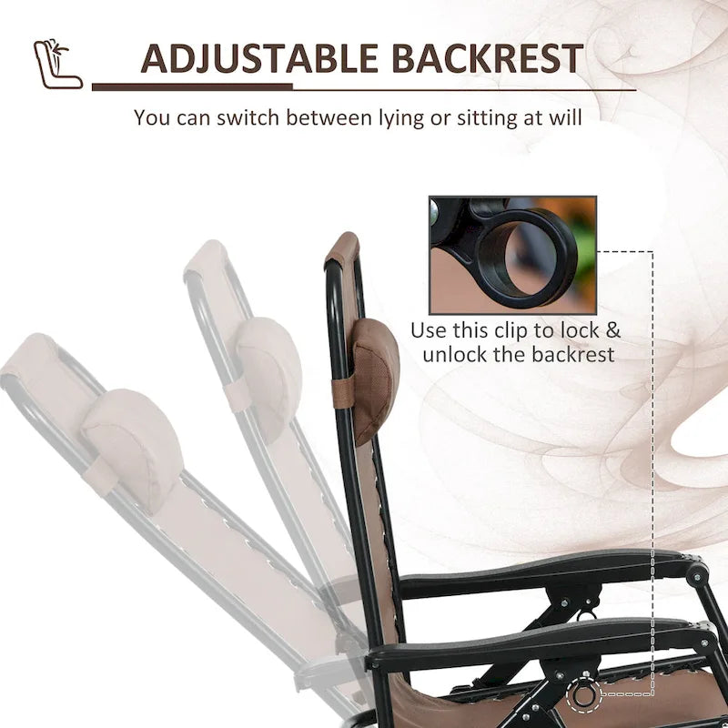 Outsunny Lot de 2 chaises berçantes d'extérieur, Rocking zéro gravité inclinables et pliables avec oreiller, porte-gobelet et support de téléphone