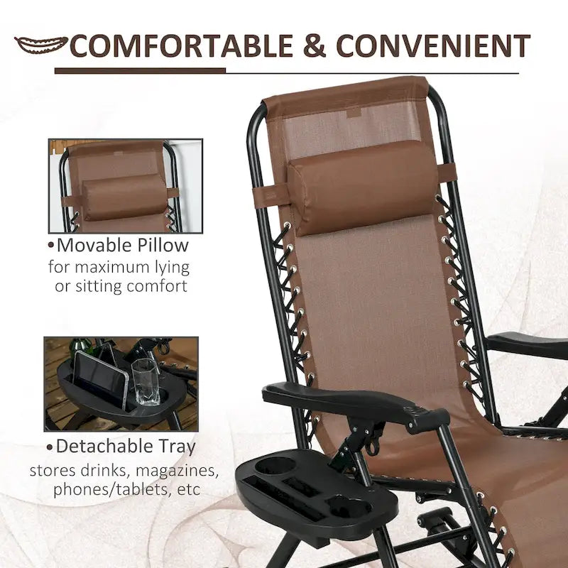 Outsunny Lot de 2 chaises berçantes d'extérieur, Rocking zéro gravité inclinables et pliables avec oreiller, porte-gobelet et support de téléphone