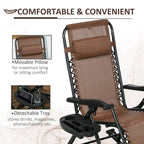 Outsunny Lot de 2 chaises berçantes d'extérieur, Rocking zéro gravité inclinables et pliables avec oreiller, porte-gobelet et support de téléphone